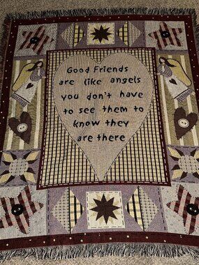 MALLORY LANE THROW BLANKET GOOD FRIENDS ARE LIKE ANGELS AMERICANA TAPESTRY